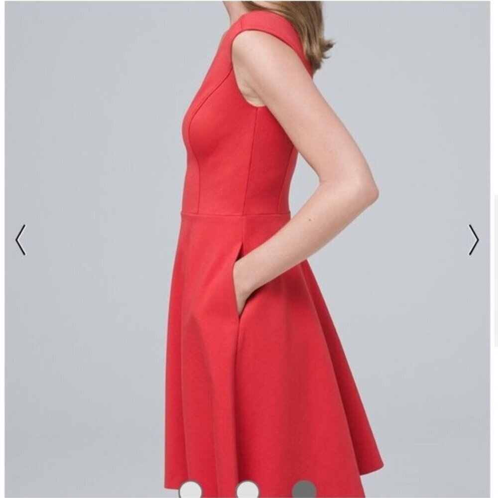 NWOT White House Black Market Ponte Knit Fit-And-Flare Dress Bright Rouge - Picture 3 of 4